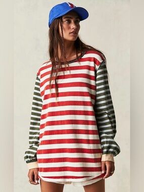 Free People Sawyer Stripe Tee - Size Small - Oversized